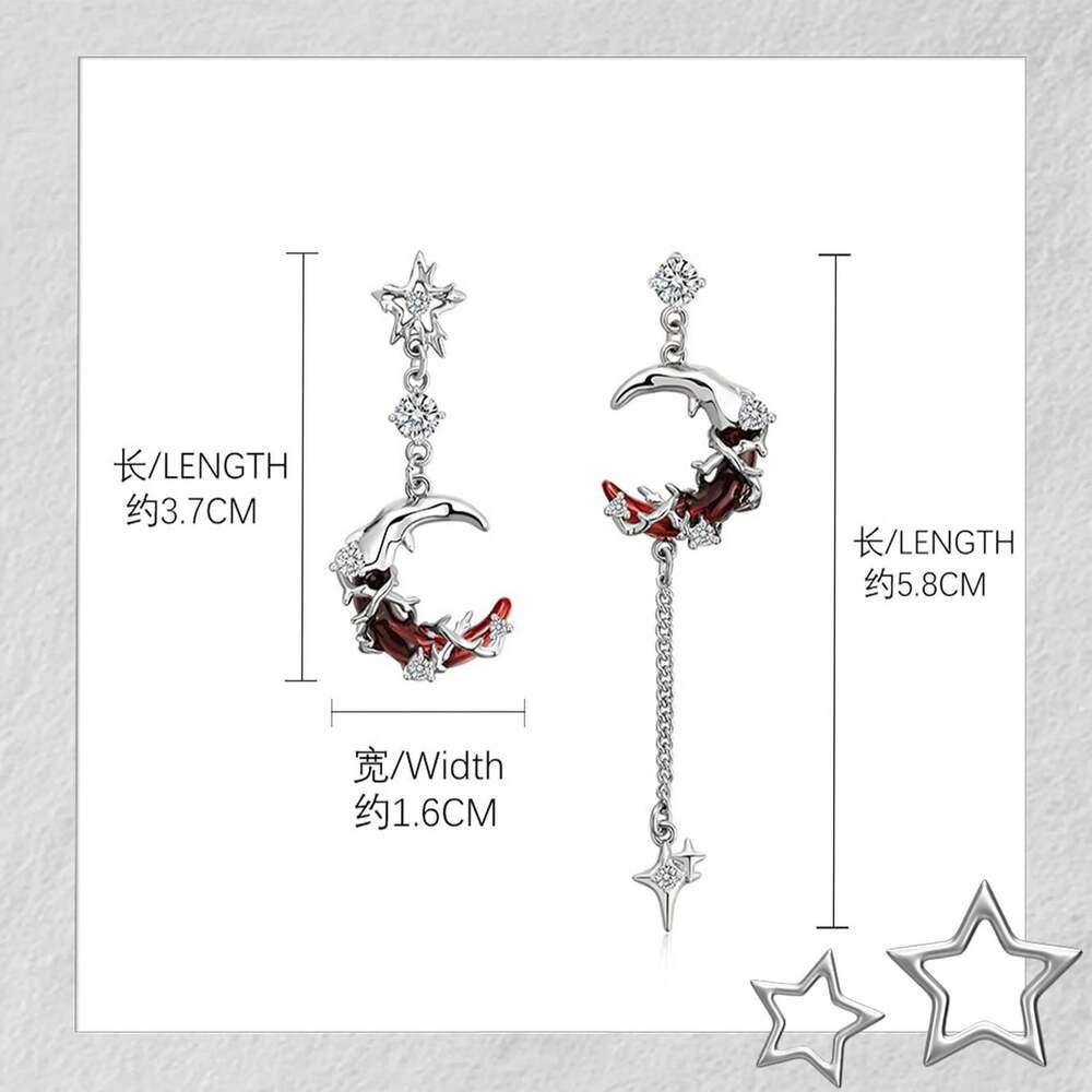 Sylus Inspired Blood Moon Earrings - Gothic Asymmetrical 925 Silver Pin Otome Je